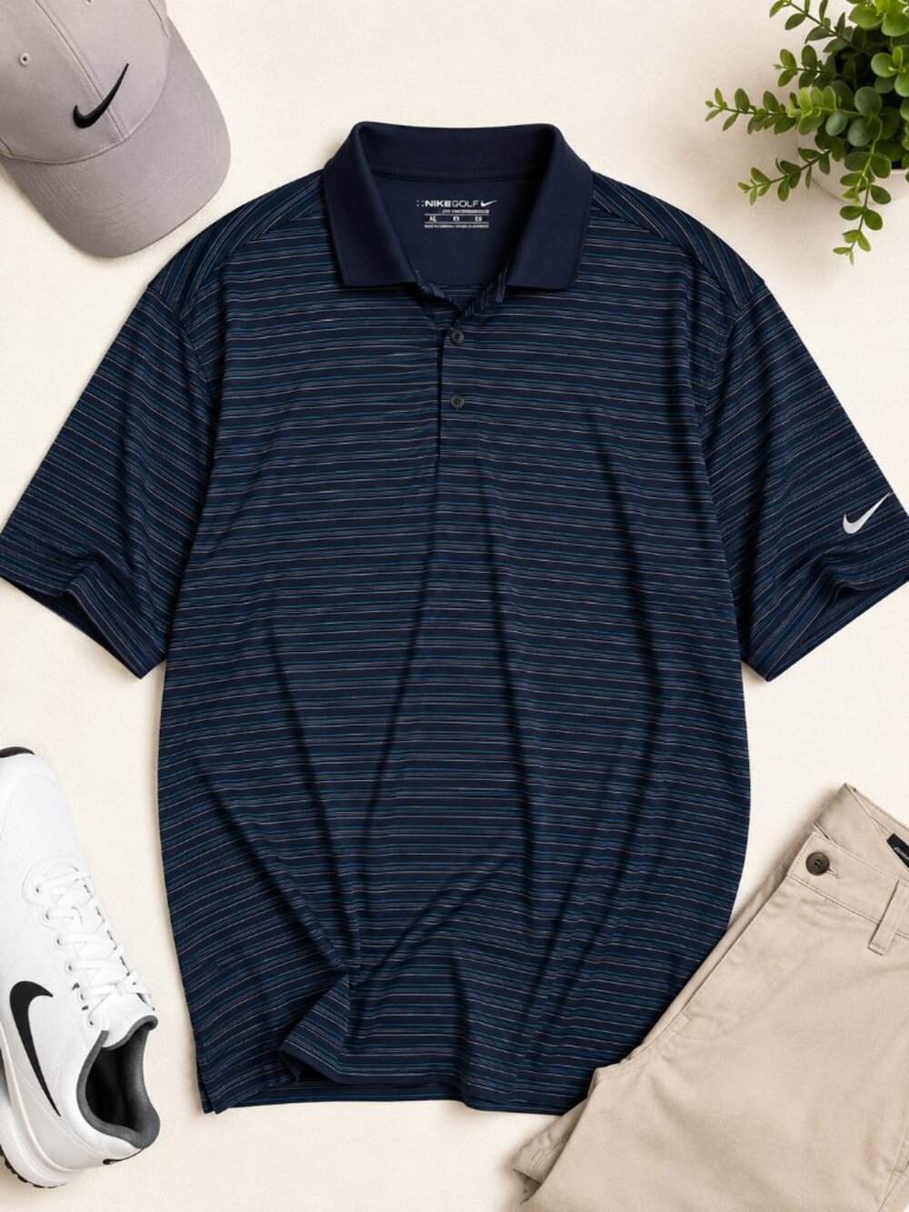 Nike Golf Dri-FIT Navy Striped Polo Shirt Size XL Performance Golf